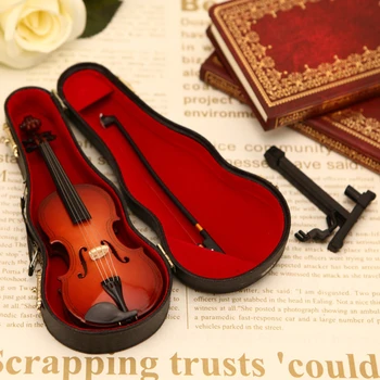 Мини-модел на цигулка, Миниатюрни класически Копие на цигулка, Декоративен дисплей, Украса за музикални инструменти със стойка