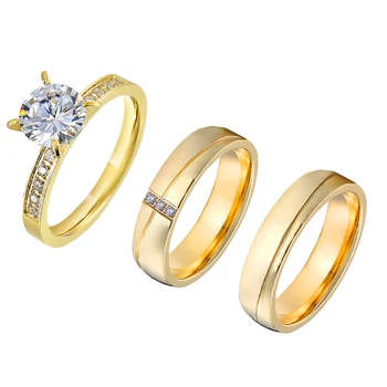 комплекти, Брачни халки 3шт Ръчно изработени Бижута с 24-каратово позлатени и диамантени бижута с диаманти за брачни двойки