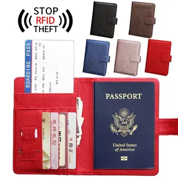 RFID-кожена чанта за паспорт, многофункционален пакет от документи, преносим пътен ултра-притежател на паспорт